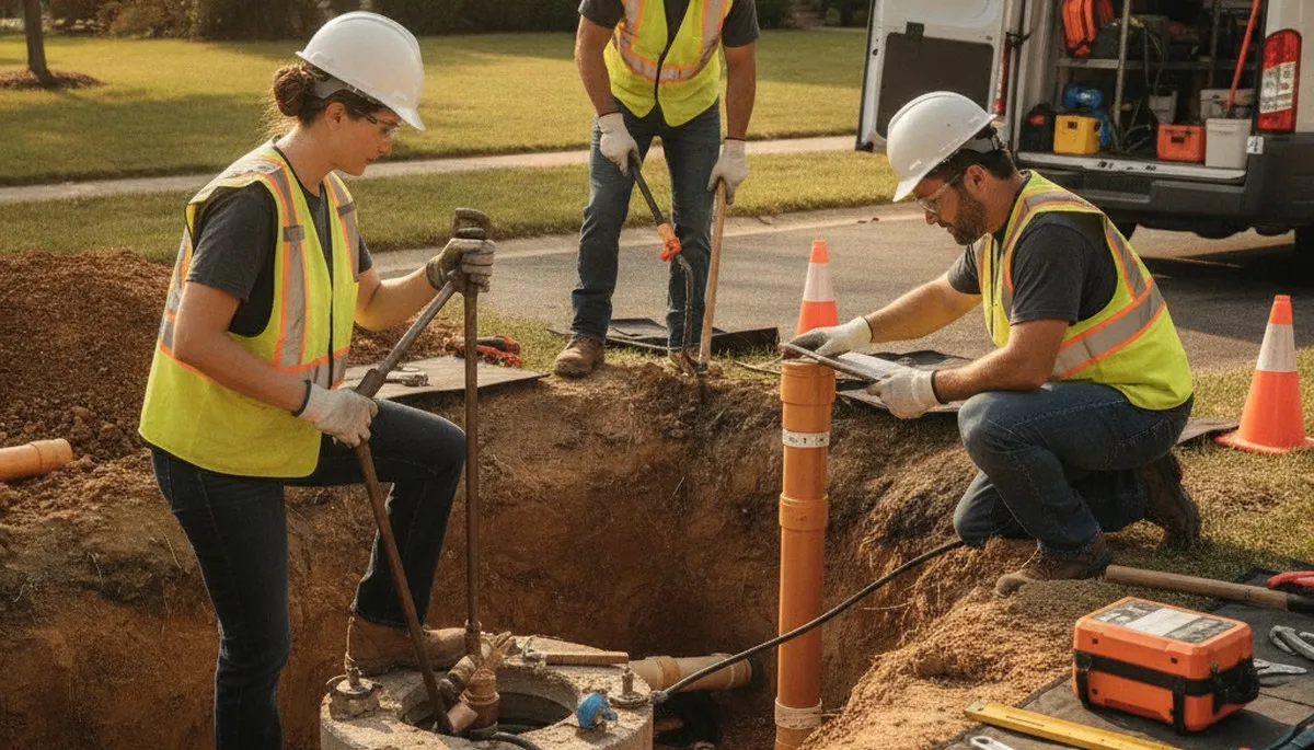 Chattanooga, TN plumbers repairing a septic system for a local home